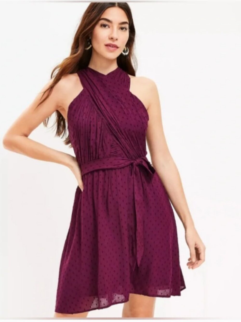 LOFT Deep Plum Tie-Waist Halter Dress; NWT; Size 16
